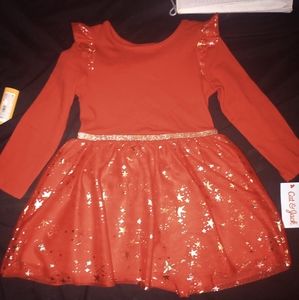 Girls red and sparkly gold Christmas dress (2T)
